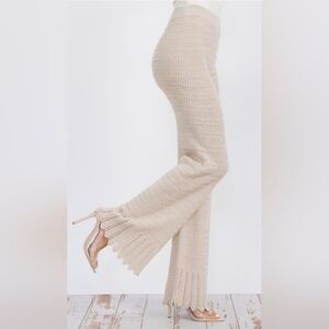 🌟 Oatmeal (Cream) Elastic Waist Wide Leg Knit Pants